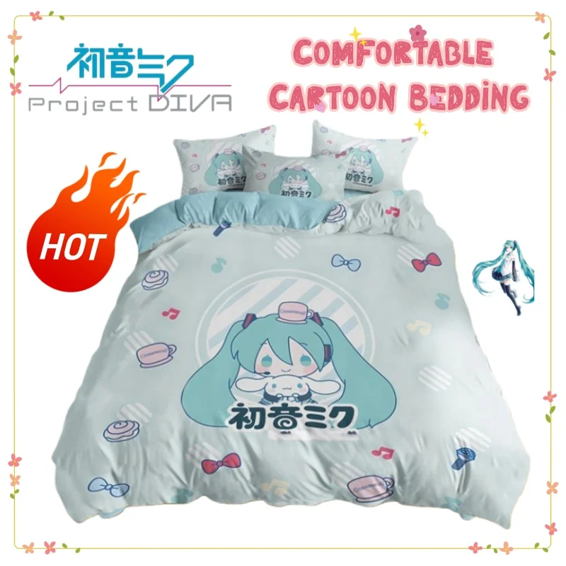 

Новый комплект постельного белья с Хатсуне Мику: милый мультяшный дизайн, хлопок, четыре предмета, для дома и общежития, высококачественный, три предмета.