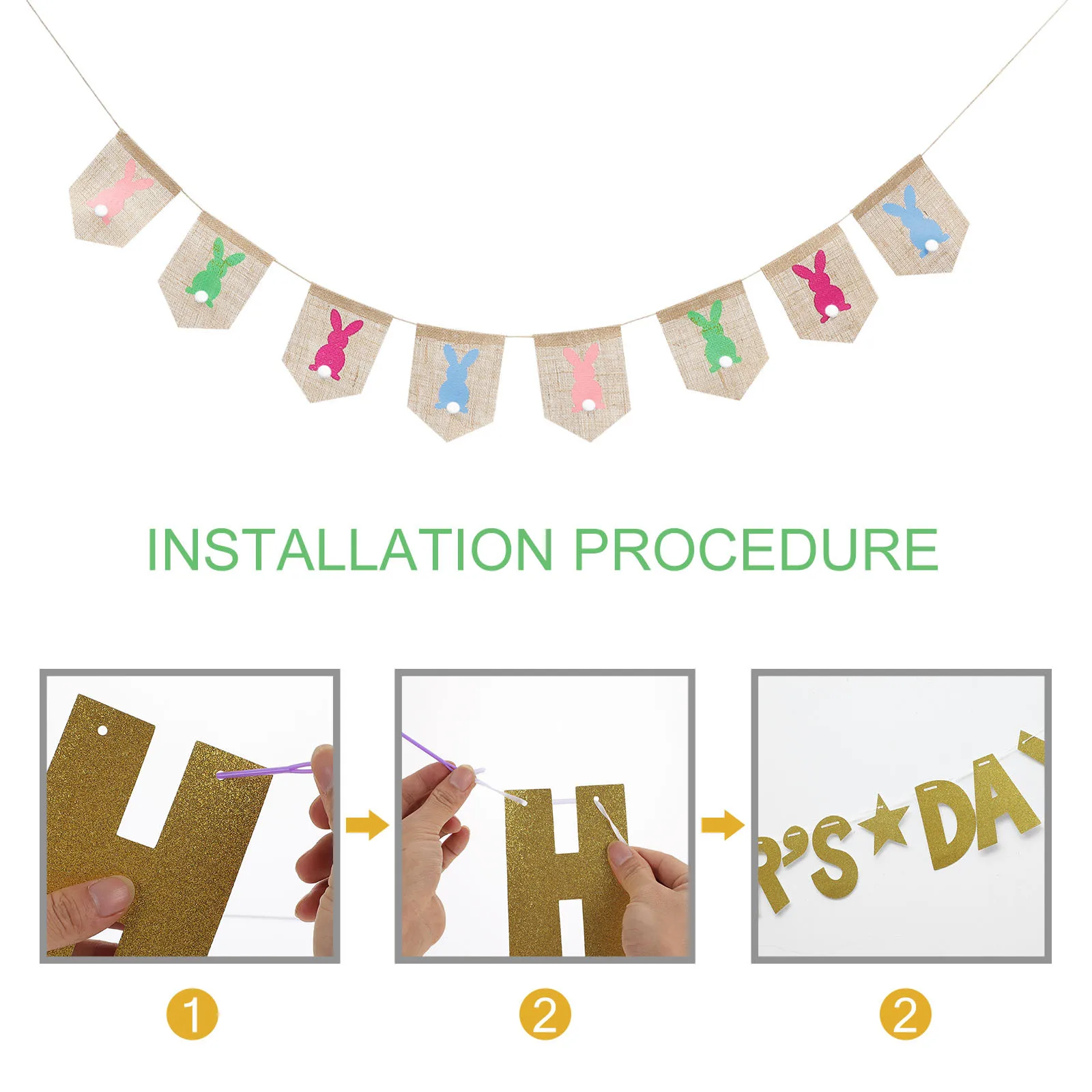 

2.8 Meters Bunny Rabbit Printed Easter Burlap Banner Bunting Garland for Home Party Decorations Easter Decorations