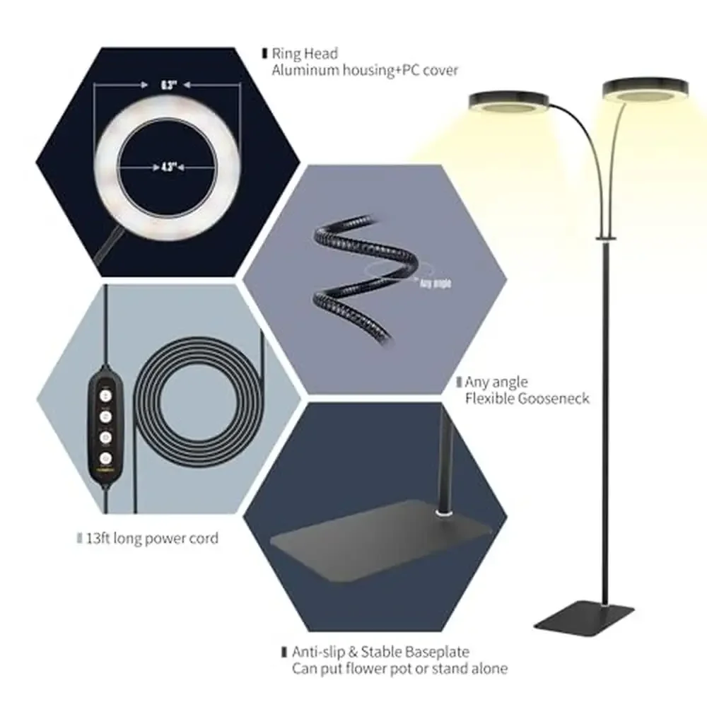 Soporte de luz LED para crecimiento de plantas de espectro completo de 40W, temporizador de altura ajustable, luz para plantas BlackADC de interior de 3/9/12 horas 360 °   Girevole