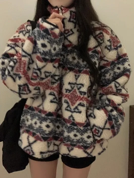 

Trendy Double-Sided Wear Loose Women's Jaet Versatile Nordic Sle Warm ort Coat Korean Loose Fit Ladies Outerwear