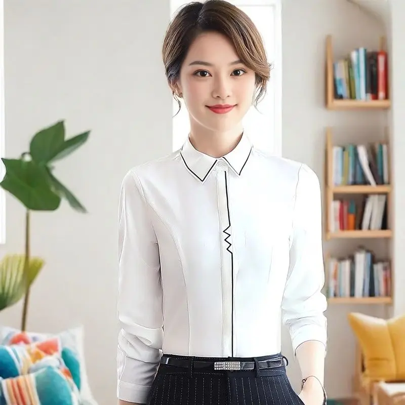 Camisa de terno profissional primavera outono novo branco moda manga comprida workwear coreano camisa fina workwear interior