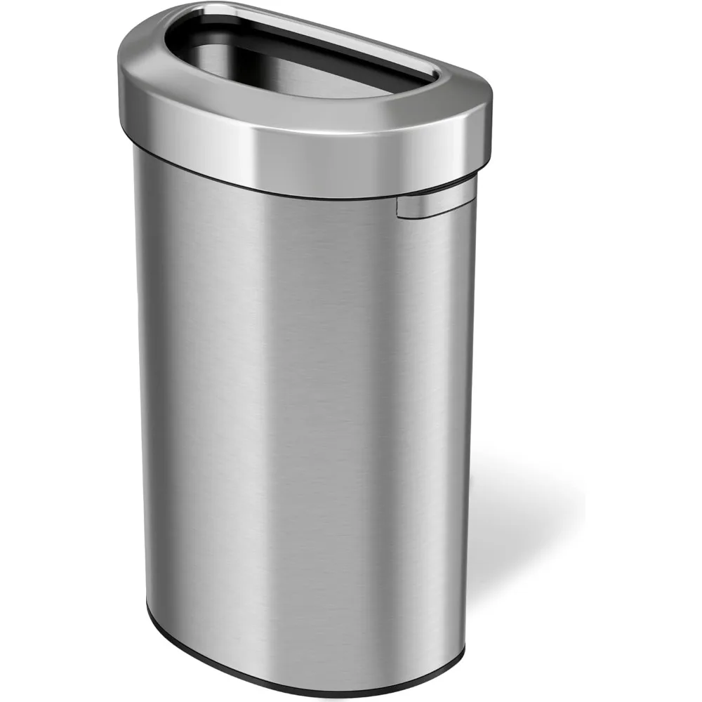 23 Gallon Stainless Steel Semi-Round Open Top Trash Can and Recycle Bin, 87 Liter, Slim and Space-Saving Design for Home