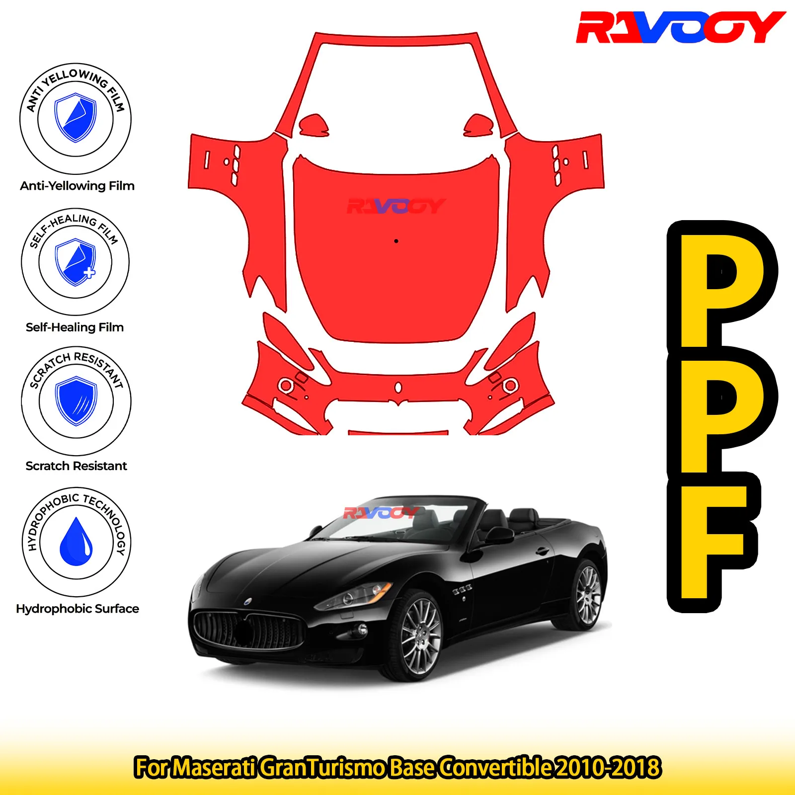 

Для Maserati GranTurismo Base Convertible 2010-2018 глянцевая матовая черная предварительно вырезанная передняя защитная пленка PPF Kit