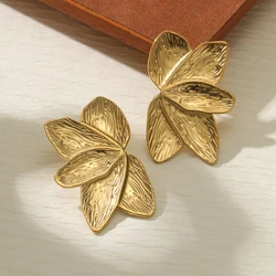 Fashion Women Trendy Gold Plated Texture Stainless Steel Metal Chandelier Drop Earrings Aretes Tendencia Bijoux