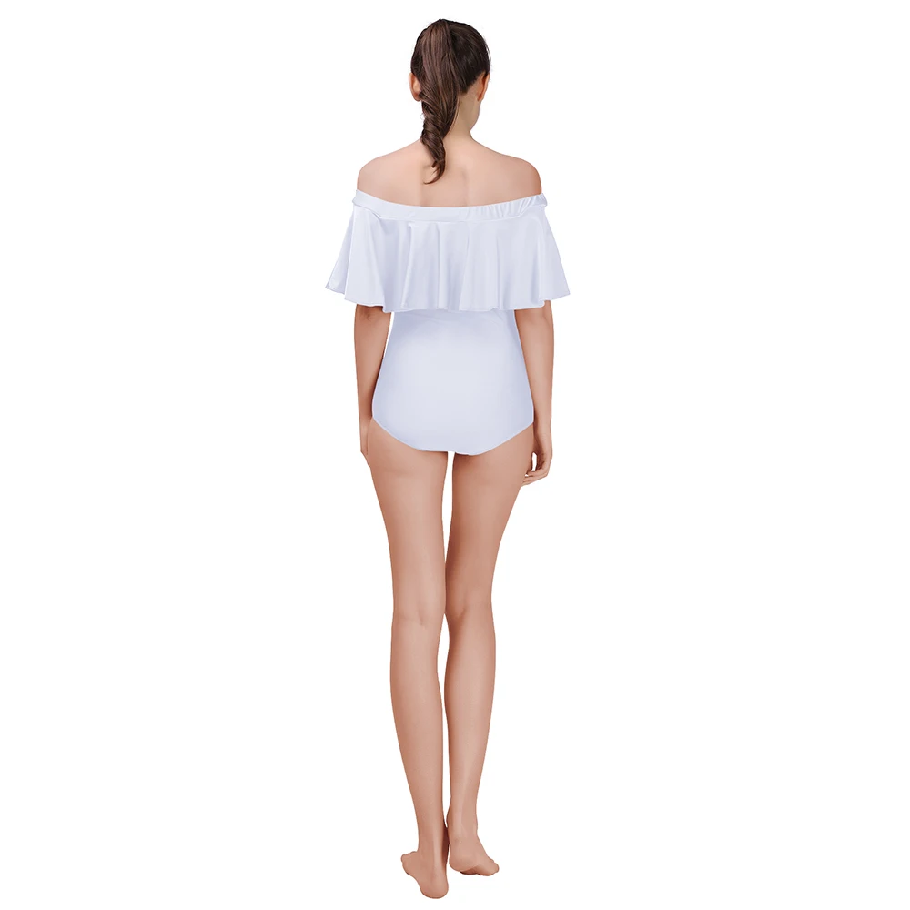 New Women Ballet Dance Leotard Flounce Ruffle One Piece Swimsuits Off The Shoulder Strapless Tummy Control Bathing Suit Bodysuit