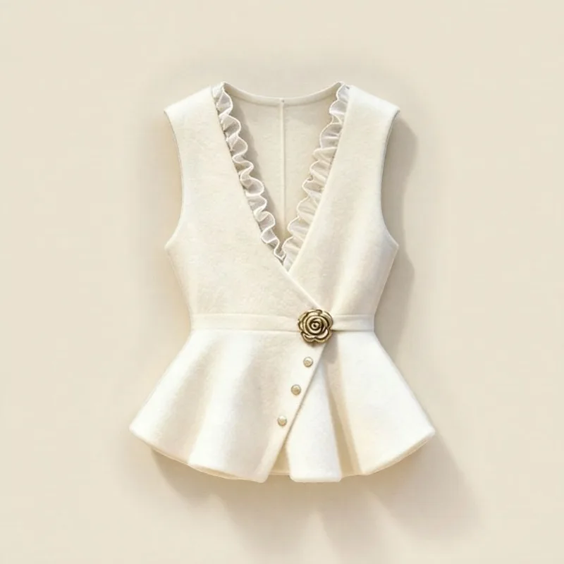 Vest Female New Good-looking High-end Fashionable Foreign Stacked Wearing A Small Fragrant Wind Pinched Waist White Knitted Coat