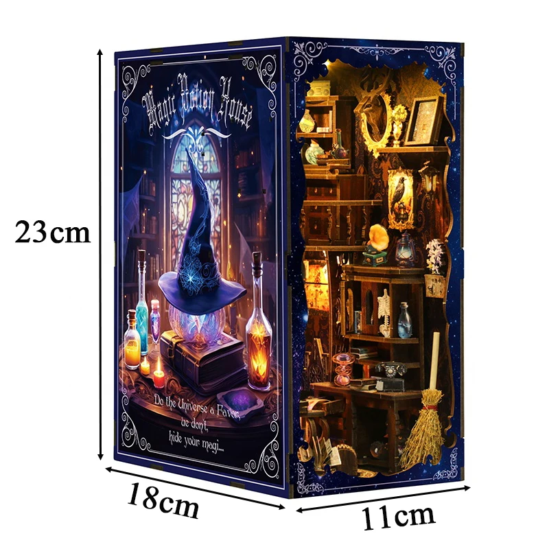 DIY หนังสือไม้ Nook ชั้นวางชุด Magic Potion House ชั้นวางหนังสือ Miniature ชุด Handmade Bookend เพื่อนของขวัญวันเกิด