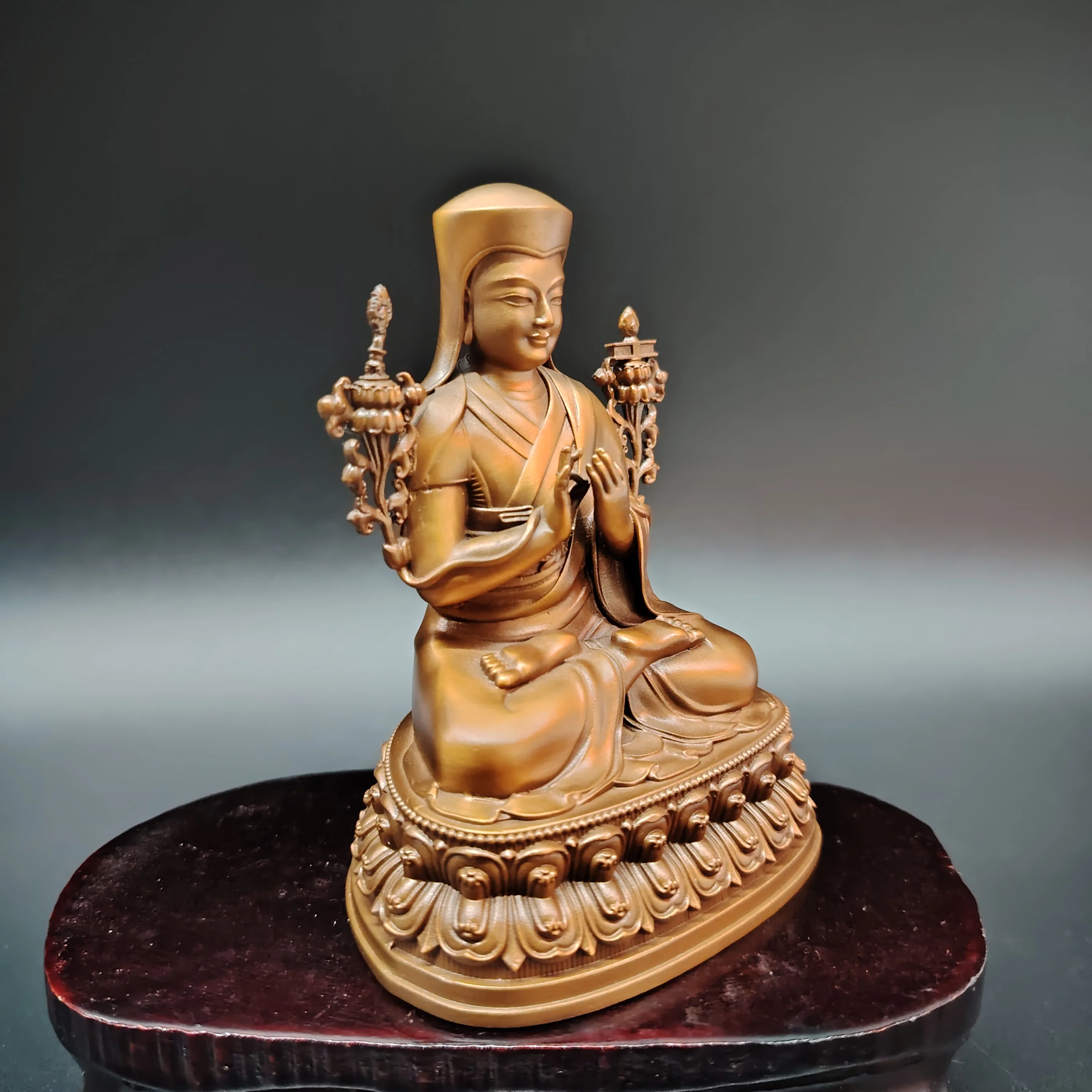 Pure copper Tibetan Tantra Buddhism Kaba Master Buddha statue ornament indoor home desktop handicrafts can be carried in the car