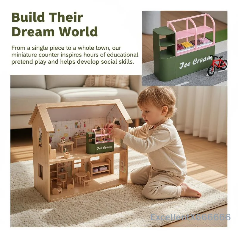Collectible Miniature Ice Cream Counter Ornament 1:12 Scale Dollhouse Display Shelf for Diorama Scene Dollhouse Enthusiasts Gif