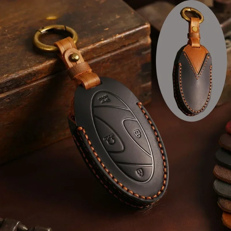 

5/7 Bottons Leather Car Key Case For Hyundai Ionic 6 Kona Ev Grandeur GN7 2023 Car Romote Key Fob High-grade Protective Cover