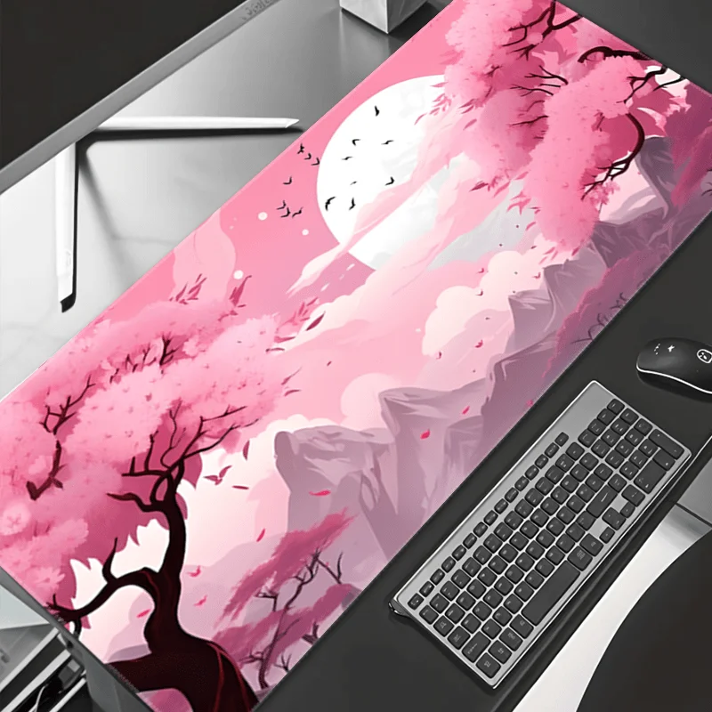 

Sakura and Snow Mountain Theme Pattern Mouse Pad, Anti-slip Rubber Bottom Game Pad,suitable for Electronic Games Home Office