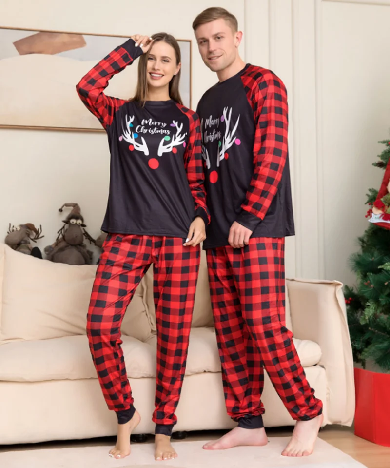 2023 Xmas Family Nightwear PJs Plaid Deer Christmas Pyjamas Set Adult Women Men Baby Boy Girl Sleepwear Keep Warm Homewear