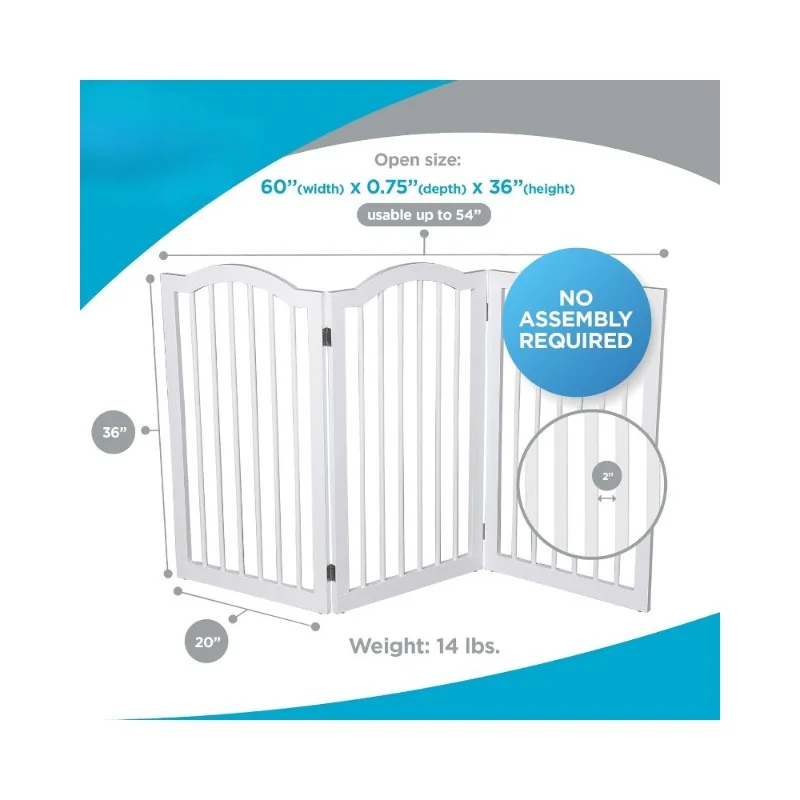 Arched Top Dog Gate   Freestanding Folding Room Divider for Doorways, Hallways,  and Porch | Portable, Extra Wide | White