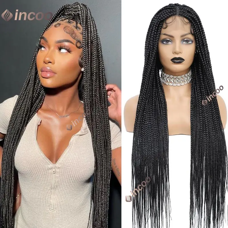 

Full Lace Front Braided Wigs Synthetic Square Knotless Box Braids Wig Long Straight Lace Frontal Braiding Wigs for Black Women