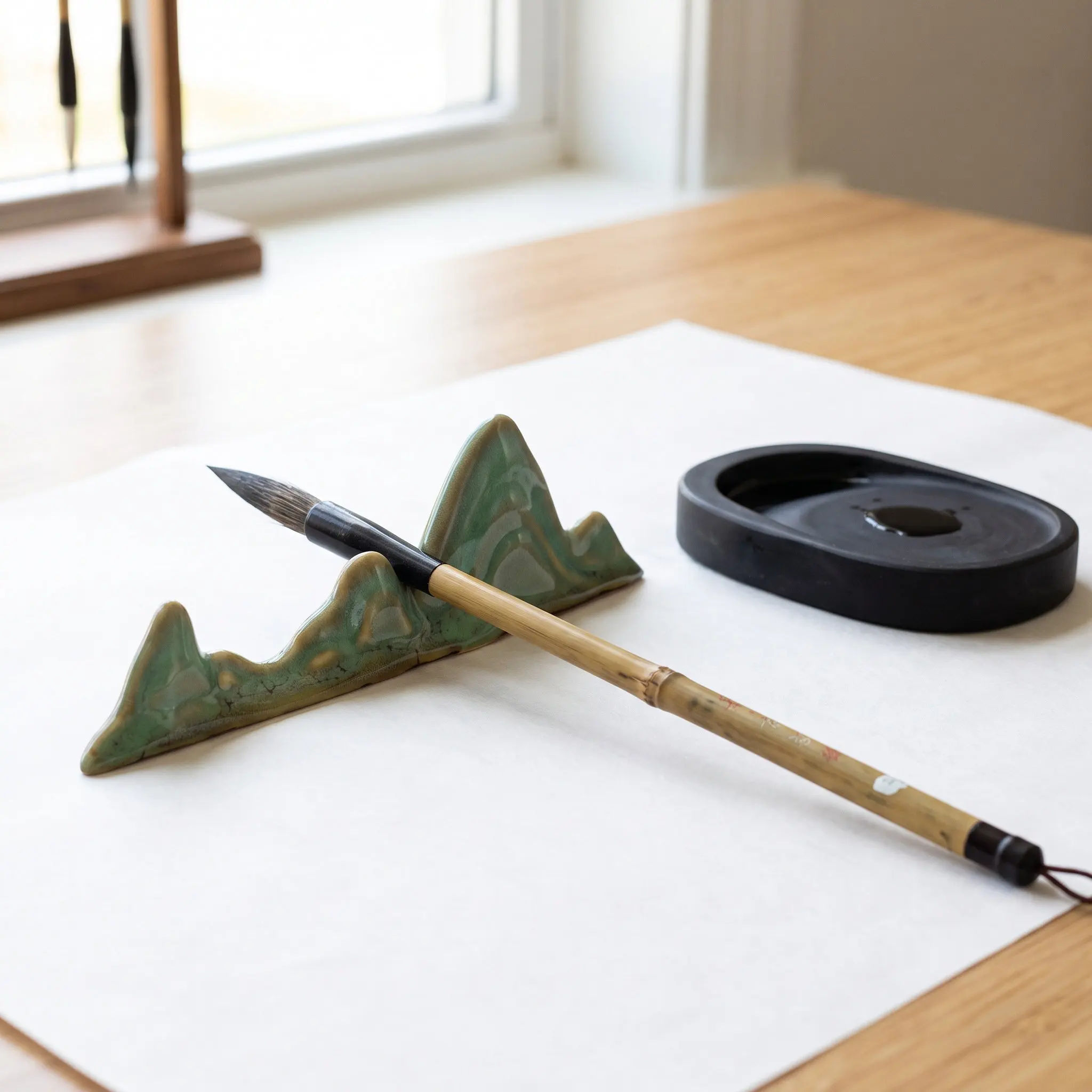 Ceramic Brush Rest Holder Mountain Design Calligraphy Brush Stand for Chinese Painting Art Supplies Home Office Pen Holder