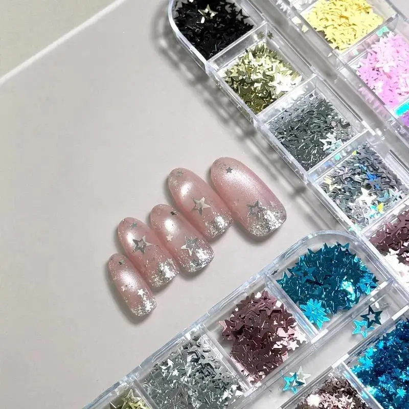 12 Grids Star Sequin Five Pointed Colorful Nail Art Charm Sparkle 3D Rivet Decor DIY Manicure Accessories Kit