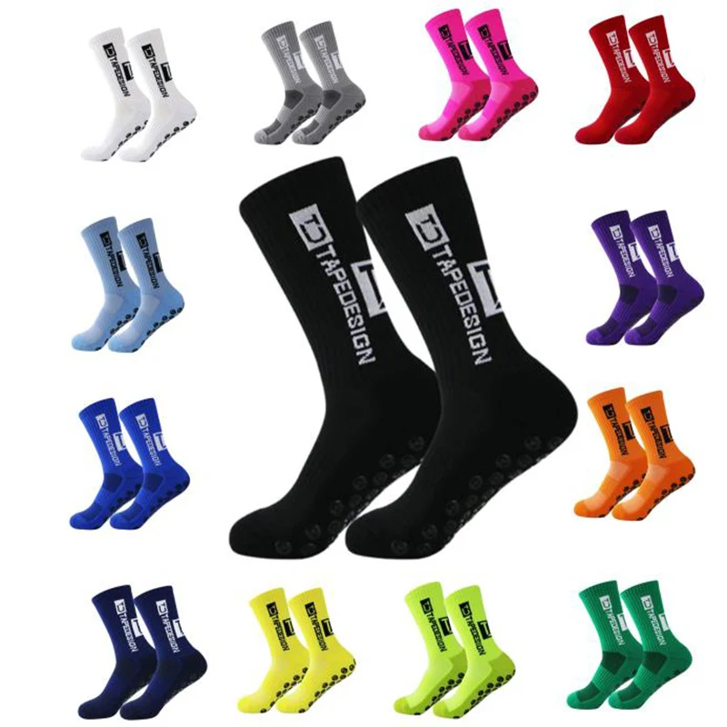 2024 New ANTI SLIP Tape design Football Socks Mid Calf Non-Slip Soccer Sport Cycling Sports Men\'s Women Sock Grip Yoga 1 Pairs