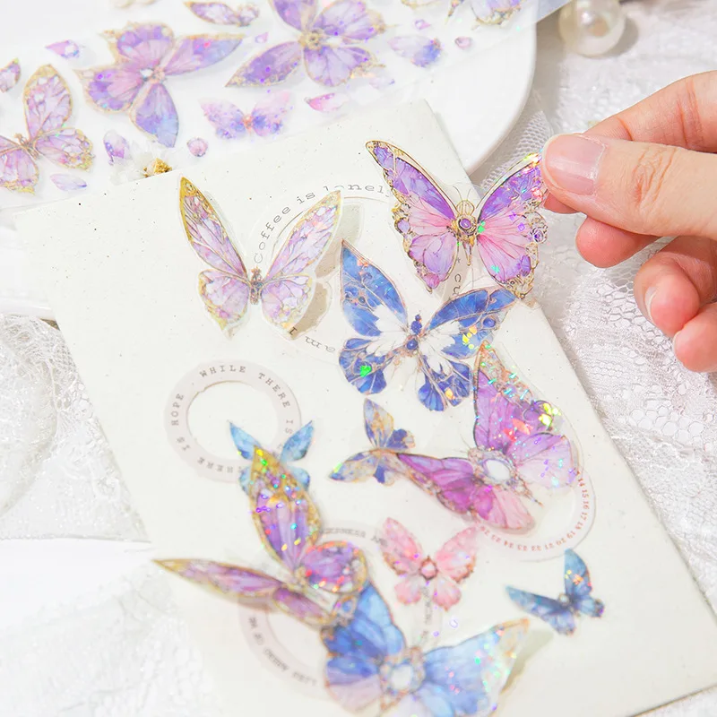 Cute Ice Crystal Colorful Butterfly Masking Washi Tape Retro Decorative Adhesive Material Sticker Diy Label Scrapbooking