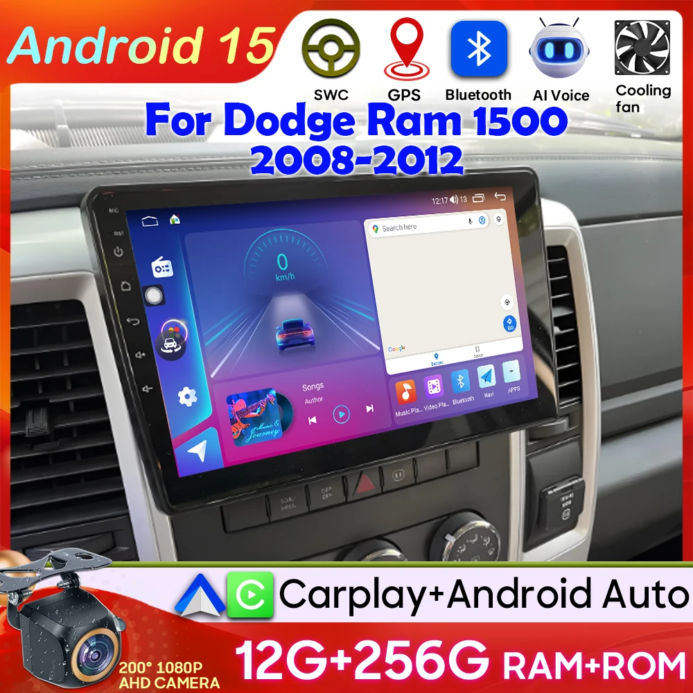 Android 15 For Dodge Ram 1500 2008-2012 GPS Navigation Video Car Radio Carplay No 2din Car Monitor Automotive Multimedia Screen