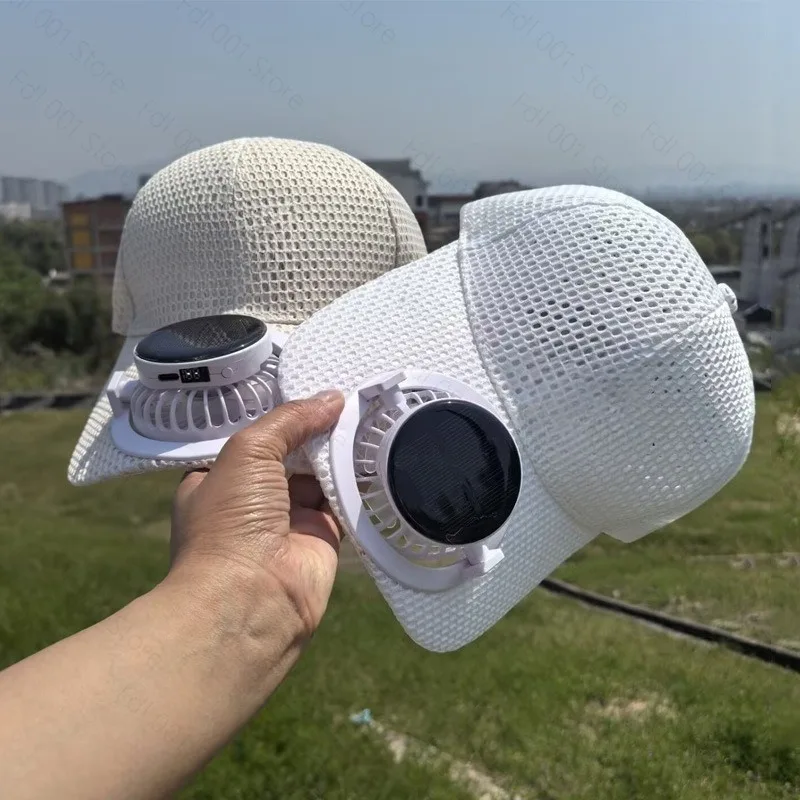 新しいソーラー充電式ファン付きキャップ、夏用拡張つばメッシュ通気性日よけカップル用サンシェードキャップ