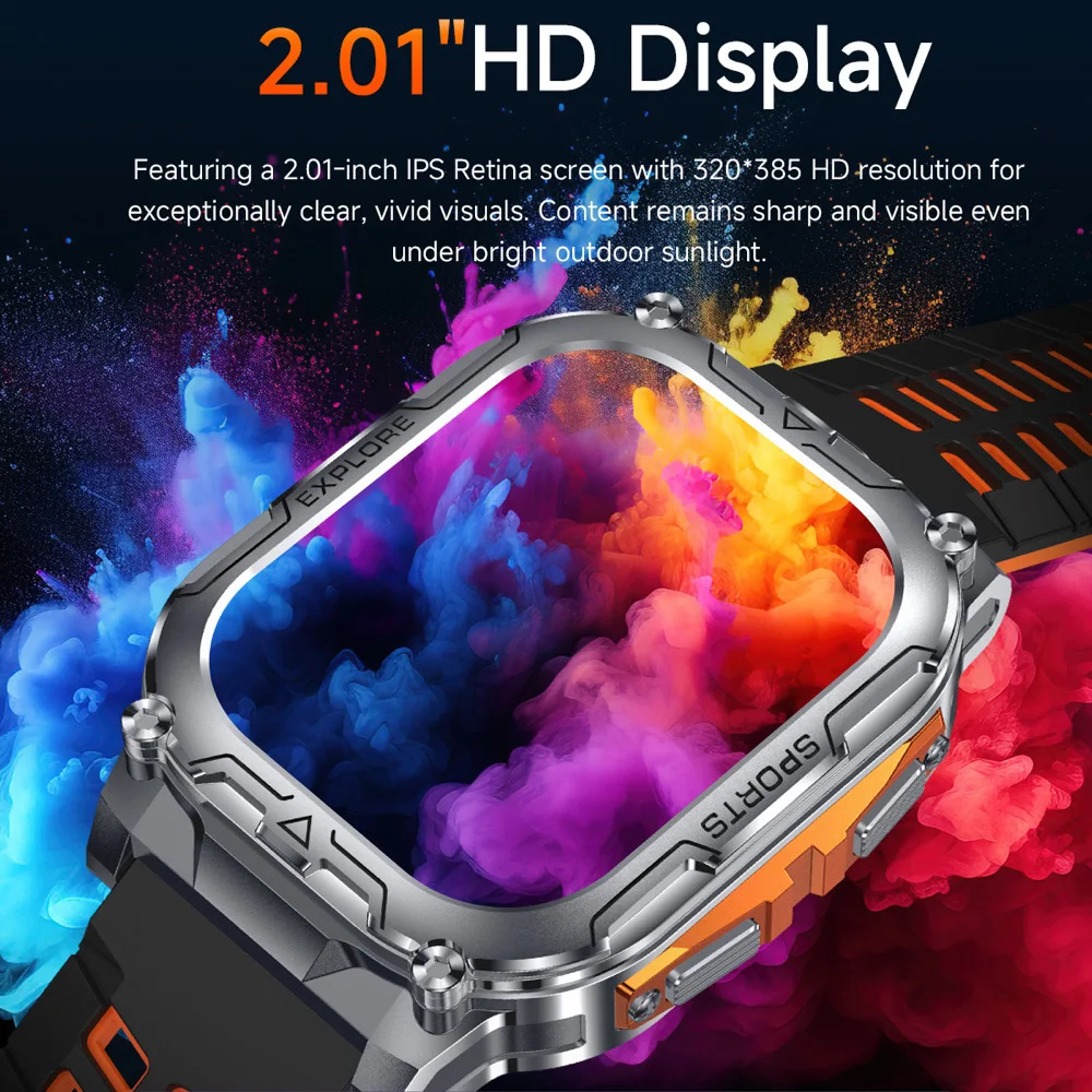 

New Outdoor Sports Smart Watch 1000Mah Battery Blue Tooth Call Health IP68 Waterproof LED Flashlight Music Smartwatch 1000mah