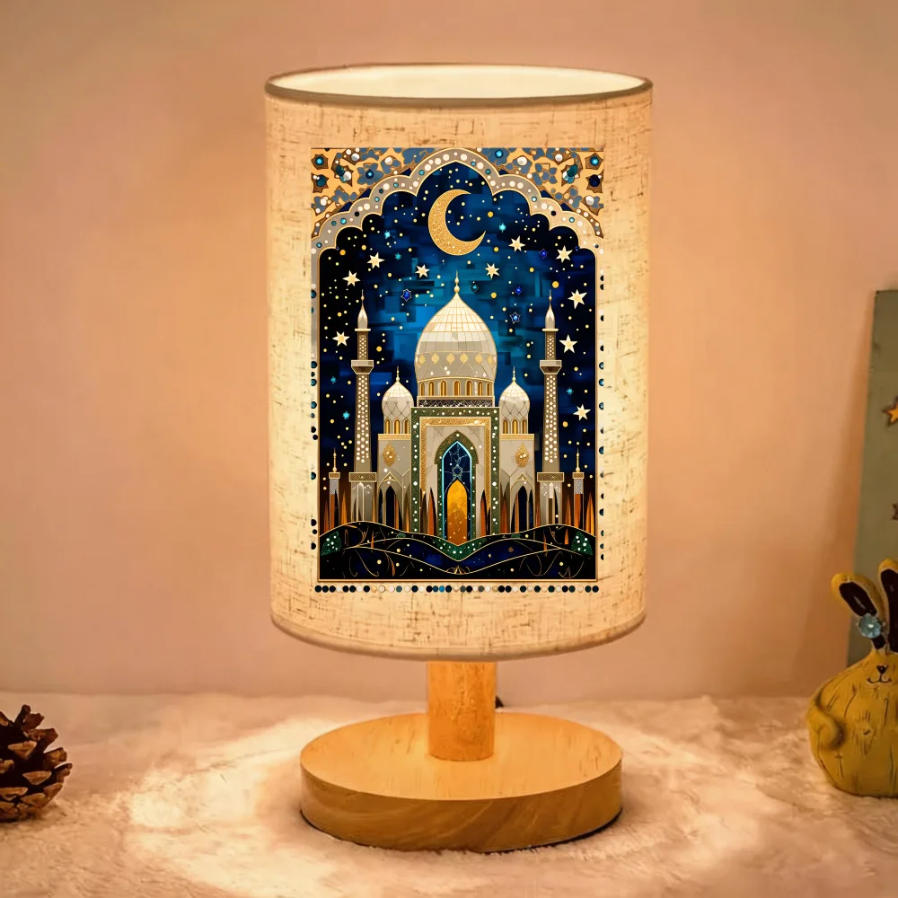 Custom Photo Table Lamp Ramadan Crescent Night Light Evil Eye Hamsa Hand Lamp Linen Shade Bedside Desk Light Aesthetic Gift