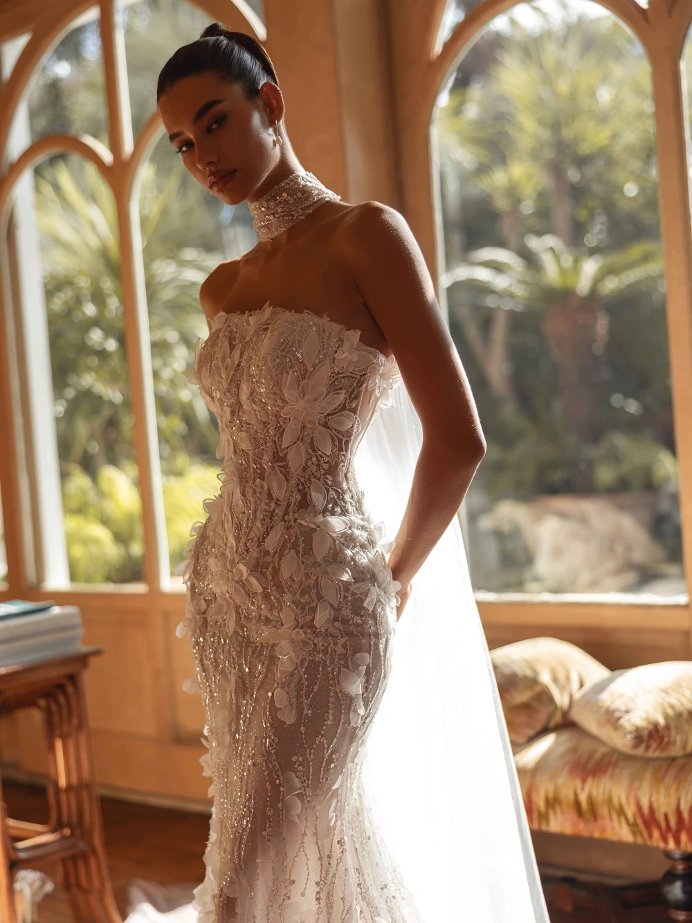 Charming 3D Flower Mermaid Wedding Dress Luxury Sequined Beads Bridal Gown 2025 Customized Strapless Backless Dresses For Bride