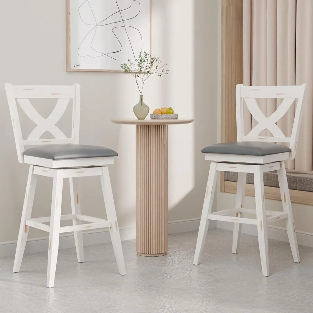 

Bar Stools Set of 2, 29 Seat Height Counter Height Swivel Barstools with X-Back, Upholstered 360 Degree Swivel Dining Chair