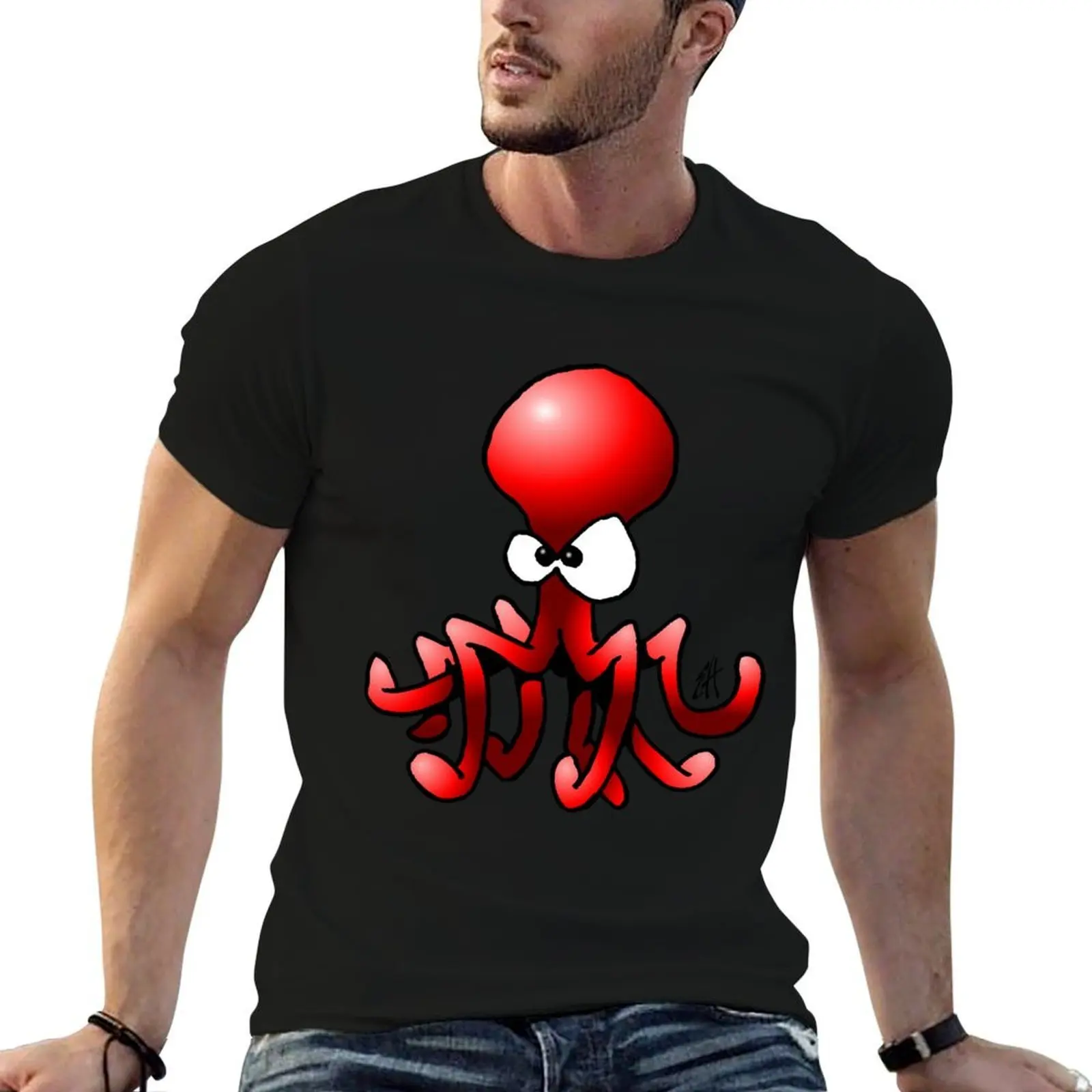 Red Octopus T-Shirt anime tshirt t shirt custom print anime t shirts oversize T-shirt