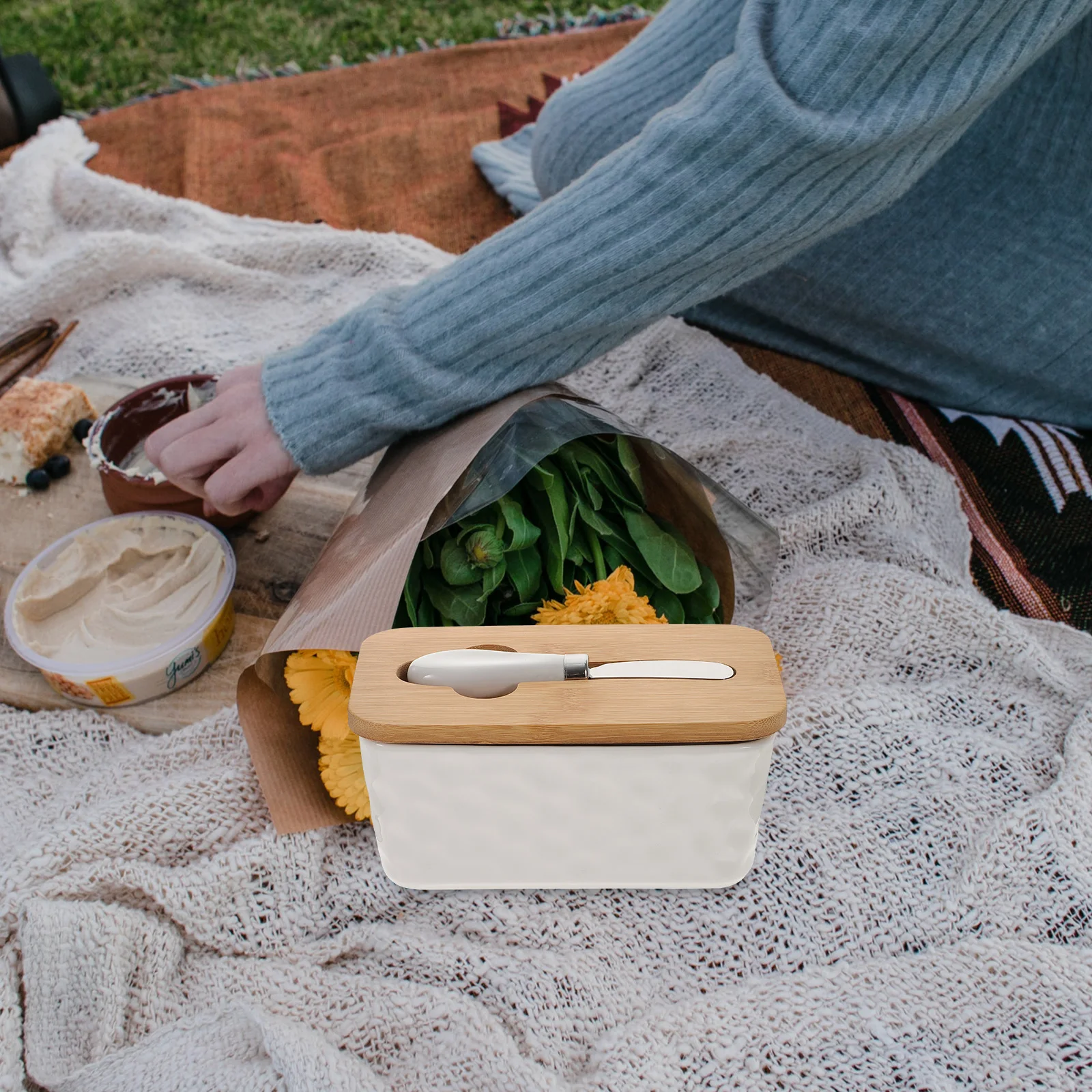 

1 set Butter Box Set Ceramic Wood Stainless Steel Fridge Container Lid Storage Supply Reusable Holder Dish