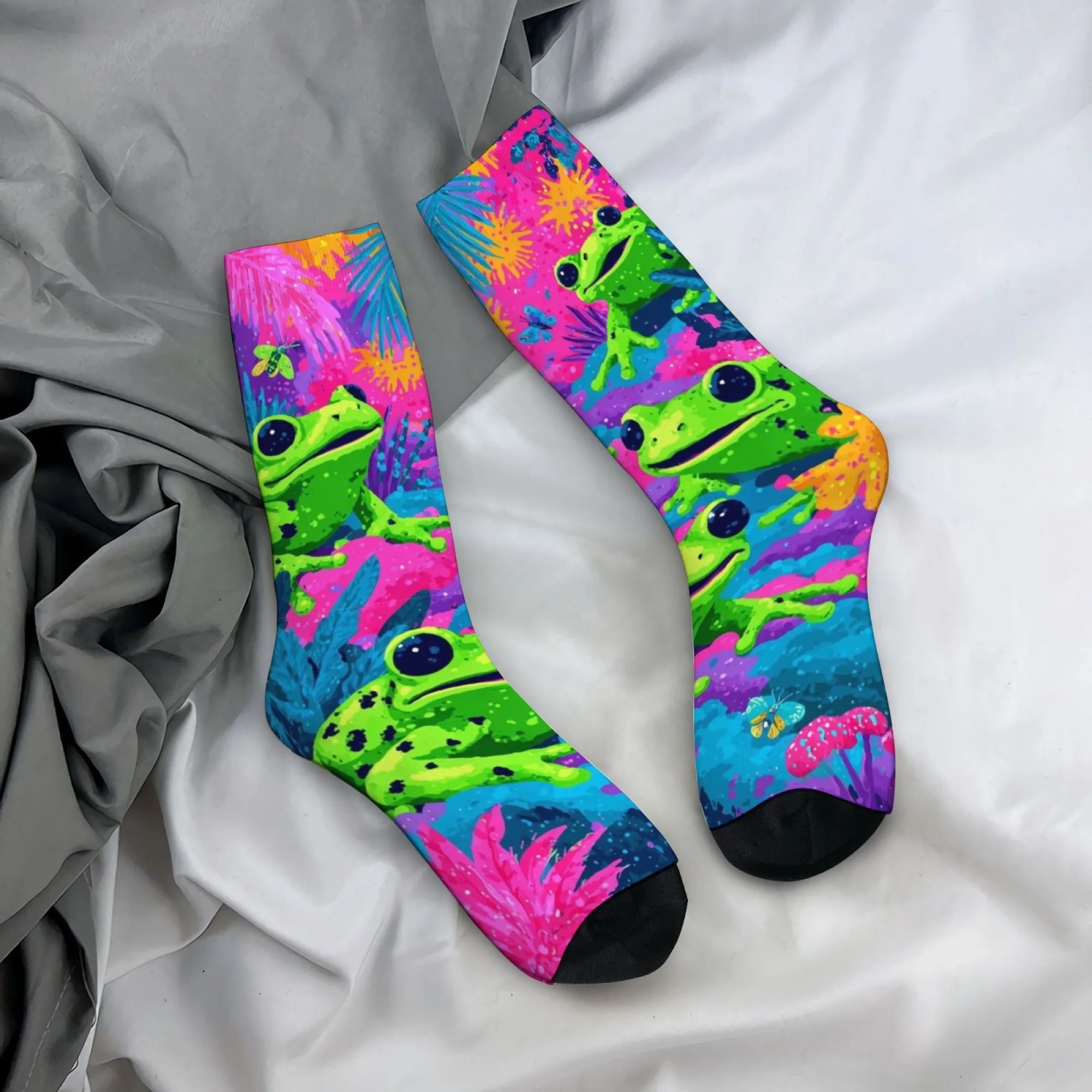 Cartoon Fluorescent Frog Men's Socks Soft and Skin-friendly Socks Street Hip-hop Quirky Rock and Roll Fun Outdoor Casual Socks