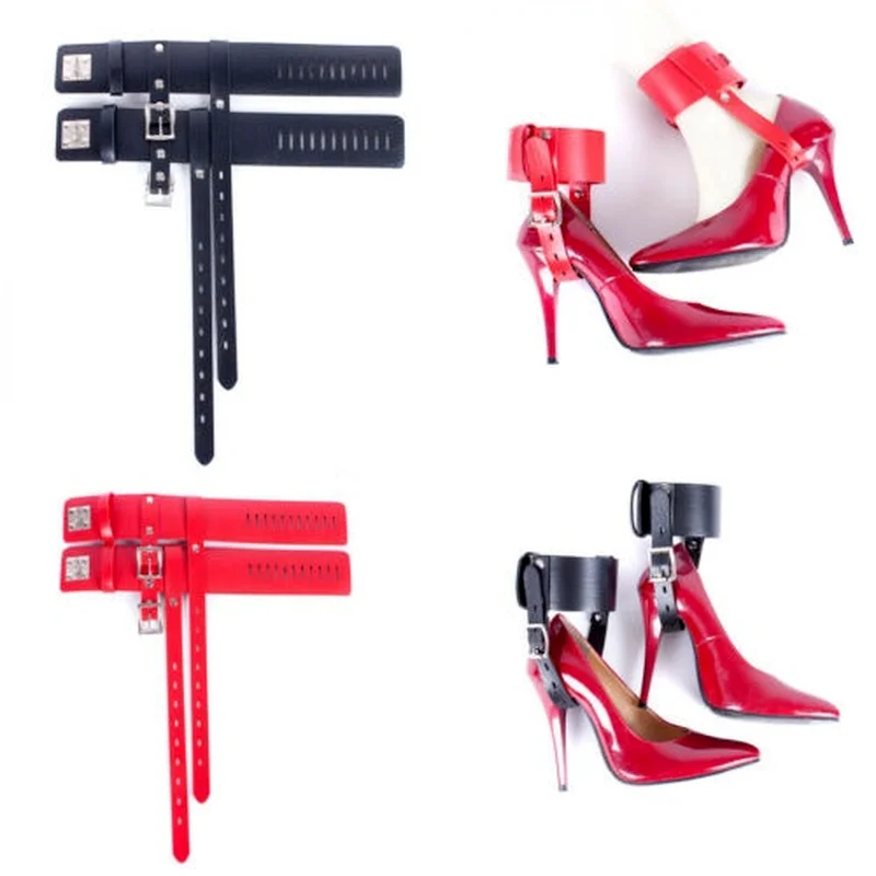 Lockable PU Leather Ankle Belts Fixed To High Heel Shoes Straps Shackles Kit Belt Gear Restraint Cuffs Erotic Tools for Women