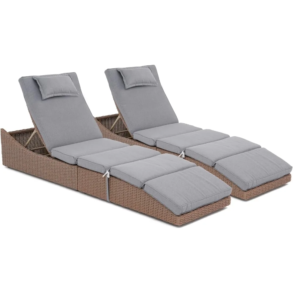

Folding Pool Lounge Chair Set of 2 Outdoor Adjustable Chaise Lounge Chair, Fully Assembled, Patio Reclining Sun Lounger