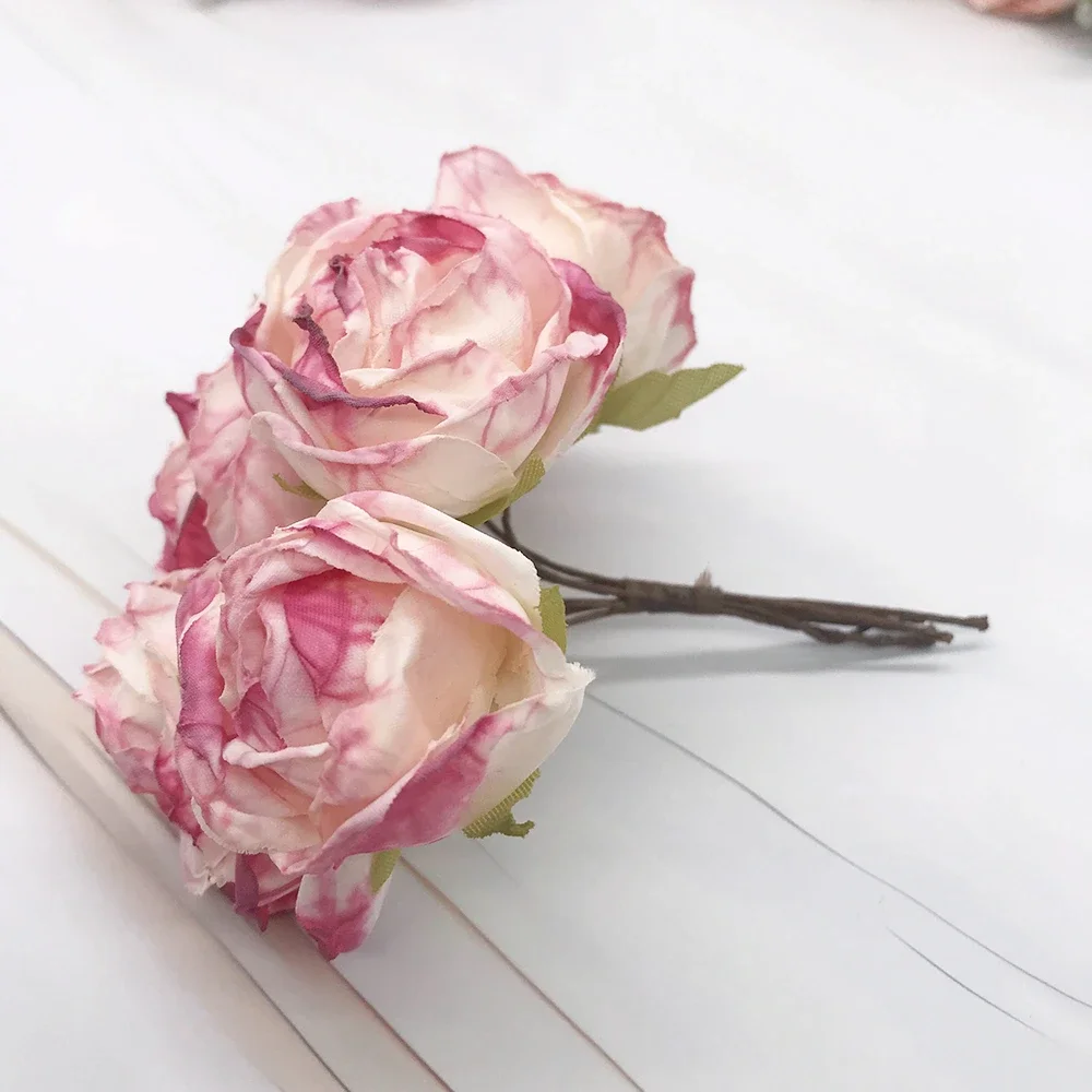 6 قطعة حزمة الورد الحرير الاصطناعي لعيد الميلاد الزفاف باقة الزفاف الديكور المنزل الزينة الزهور ملحق ورد صناعي #4