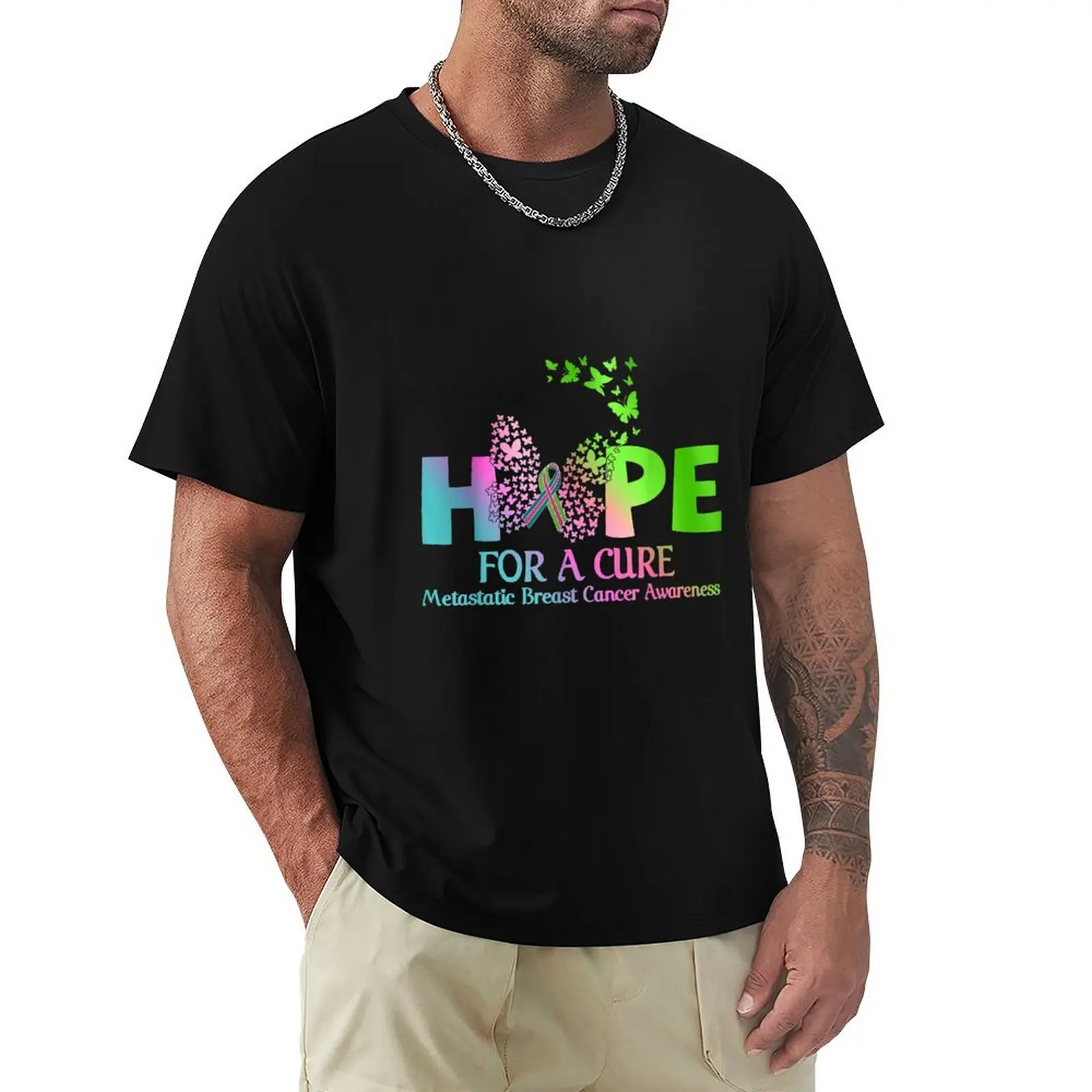 

hope metastatic breast cancer with green teal pink ribbon T-Shirt plus size tops vintage clothes anime stuff mens funny t shirts