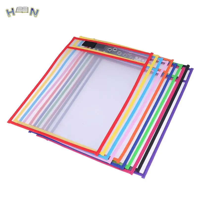 1pc Reusable Dry Erasable Pockets Transparent Write And Wipe Drawing Board Dry Brush Bag File Pocket For Teaching Kids Pastels