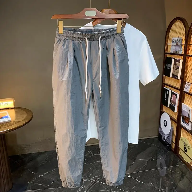 

Ice Silk Men's Summer Thin Mouth Pants Loose Casual Qui Dry Nine Points Sports Pants Faionable Urban Sle Khaki Color