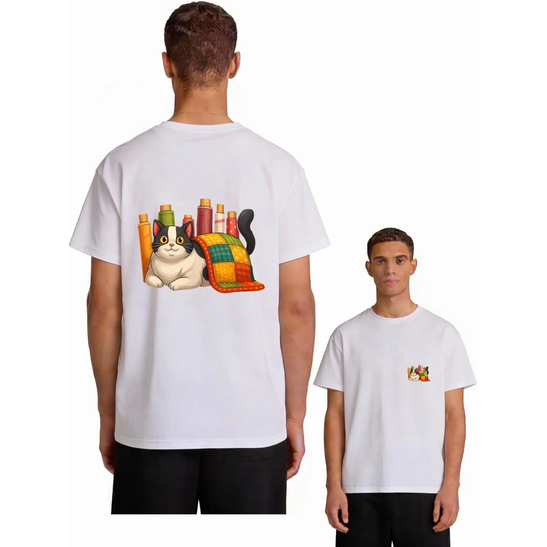 Quilting Cat Graphic Tee Men and Women Cotton Casual Short Sleeve T-Shirt for Sewing Fans