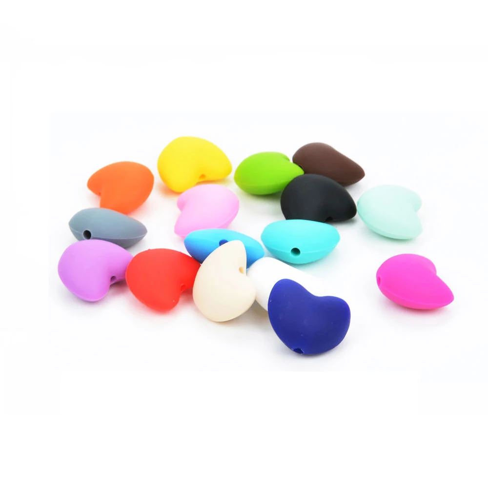 LOFCA 20pcs/lot Hot Heart Shape loose Silicone Beads For Necklace Silicone  Beads For BPA  free DIY Bead Jewelry Accessories