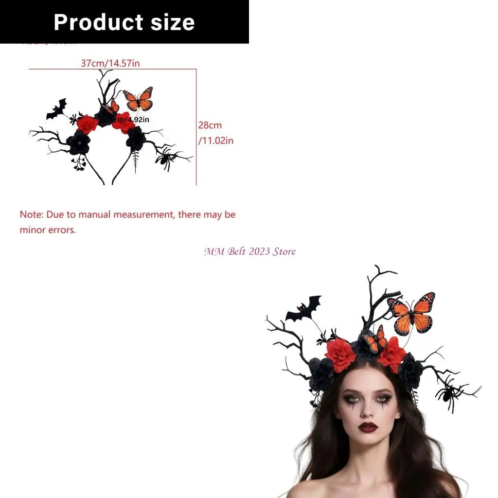 

49ME Unisex Halloween Antler Headbands With Bat Detail And Black Plastic Branch Costume Headwear For Themed Celebrations