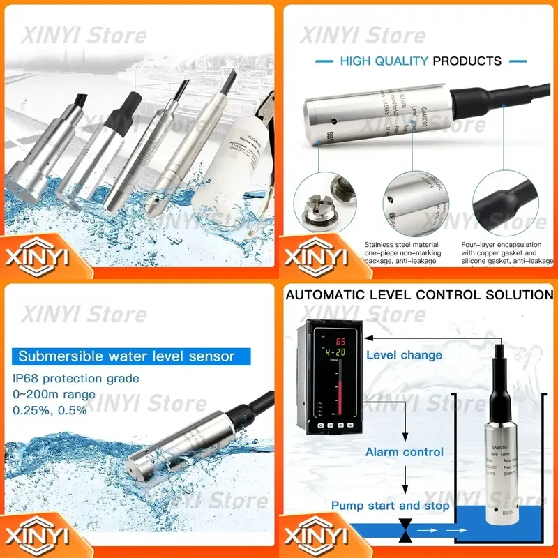 GAMICOS Factory CE RoHs Approved RS485 4-20ma Submersible Water Tank Level Sensor