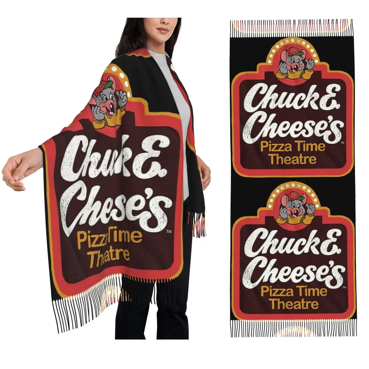 

Chuck E Cheeses Pizza Time Theater Шарф Шарфы с кисточками Женские мягкие теплые шали и накидки Длинная осенне-зимняя шаль