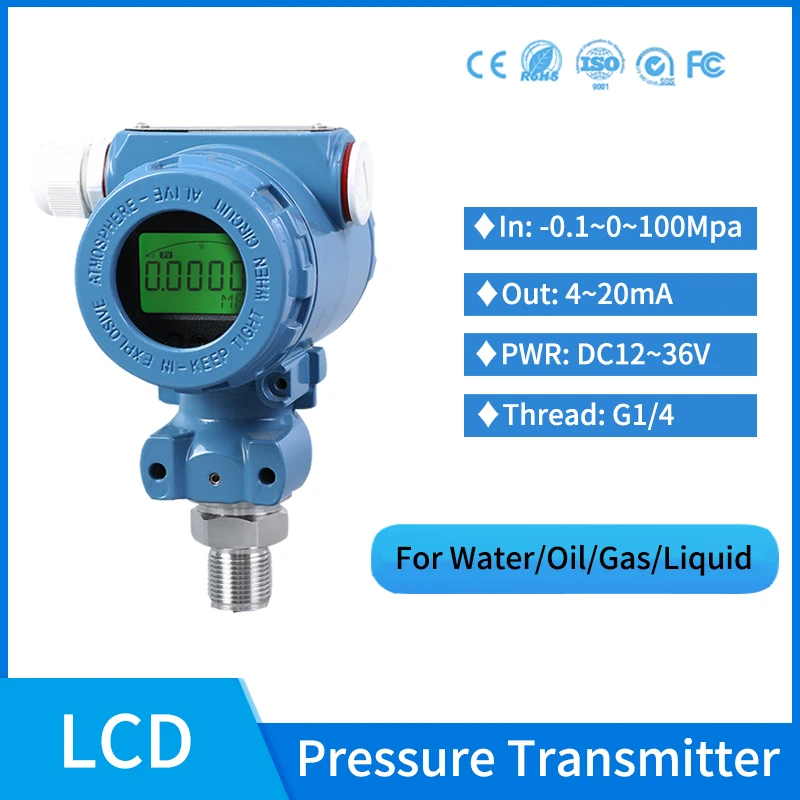 

LCD display Pressure Transmitter Oil Fuel Water Liquid Gas Pressure Sensor 0-100MPa G1/4 Pressure Sensor