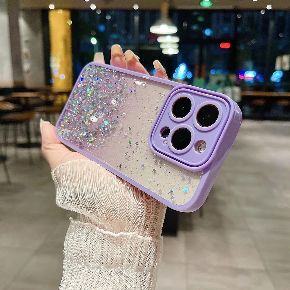 Soft TPU Phone Case For iPhone 15 Pro Max Plus Gradient Glitter Sequin Clear Back Cover image 5