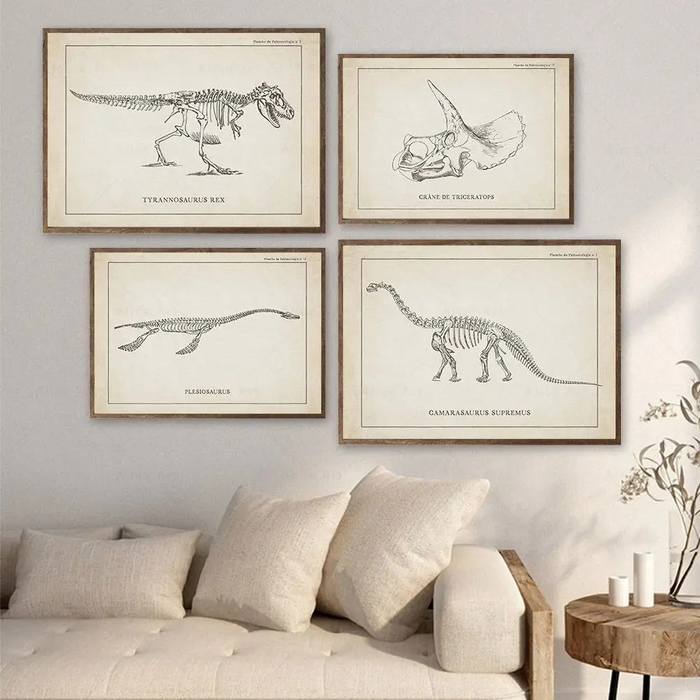 （2D Canvas painting） Vintage Dinosaur Skeleton Paleontology Wall Art Canvas Painting Nordic Posters And Prints Wall Pictures