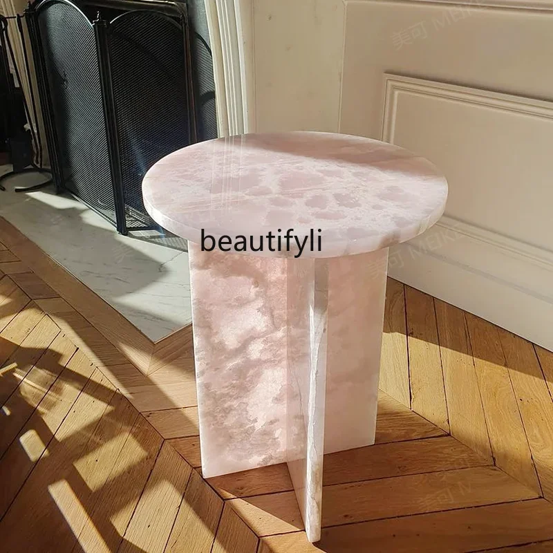 yj Pink Jade Side Table Small Apartment Living Room Sofa Side Cabinet Corner Table Creative Art Small Coffee Table