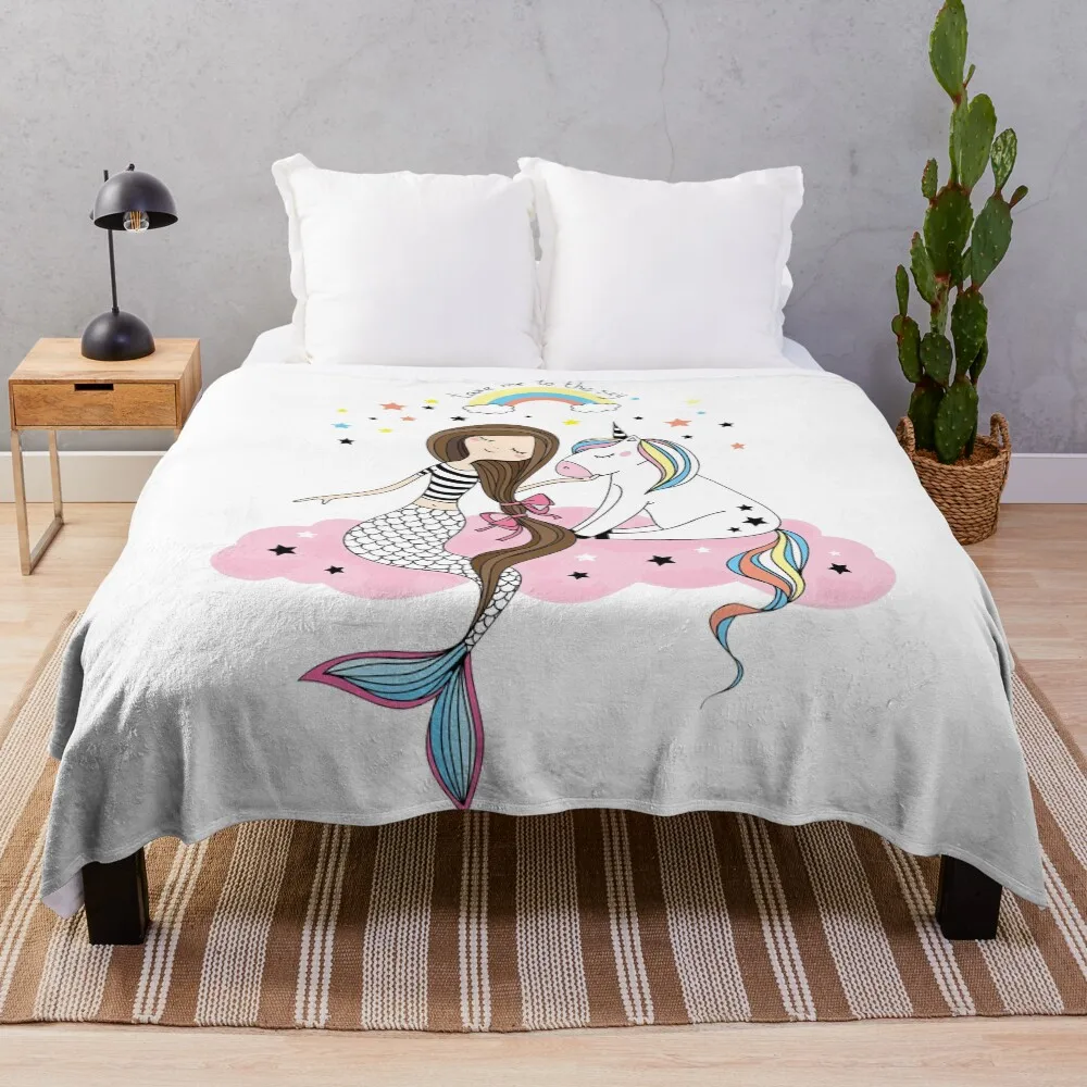 

Mermaid & Unicorn White Throw Blanket