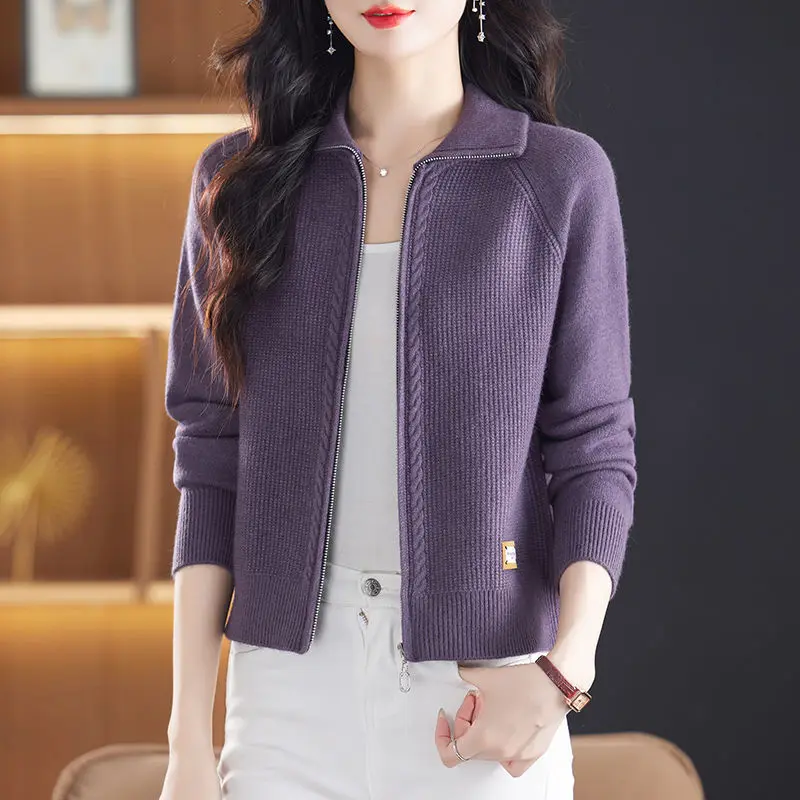 

Fashionable Zipper Sweater Jacket for Women in Autumn and Winter Short Style for New Retro Solid Color Knitted Cardigan