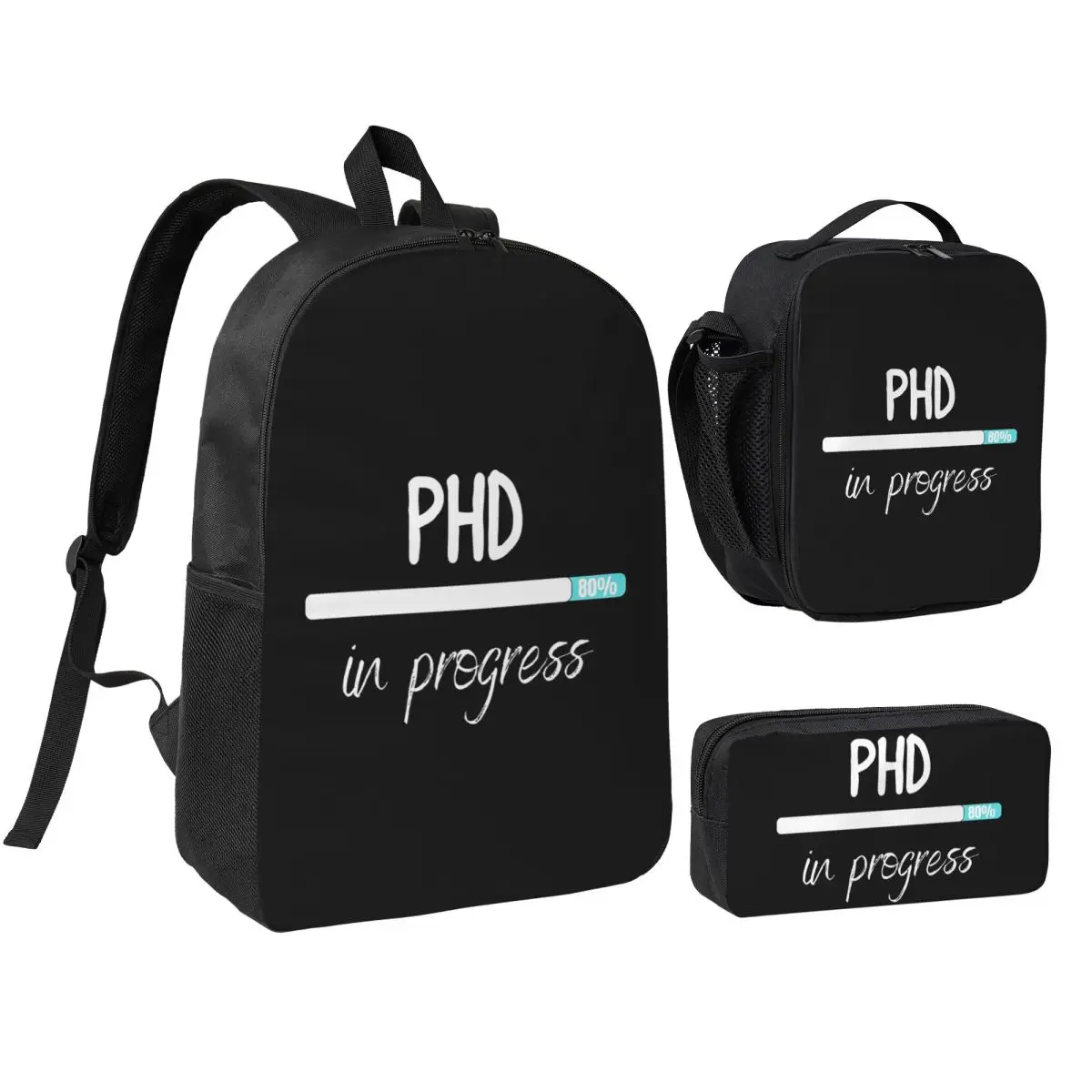 

Phd In Progress Backpack Boys Girls BookBag School Bag Shoulder Bags 3ps Insulated Lunch Bag Pencil Case