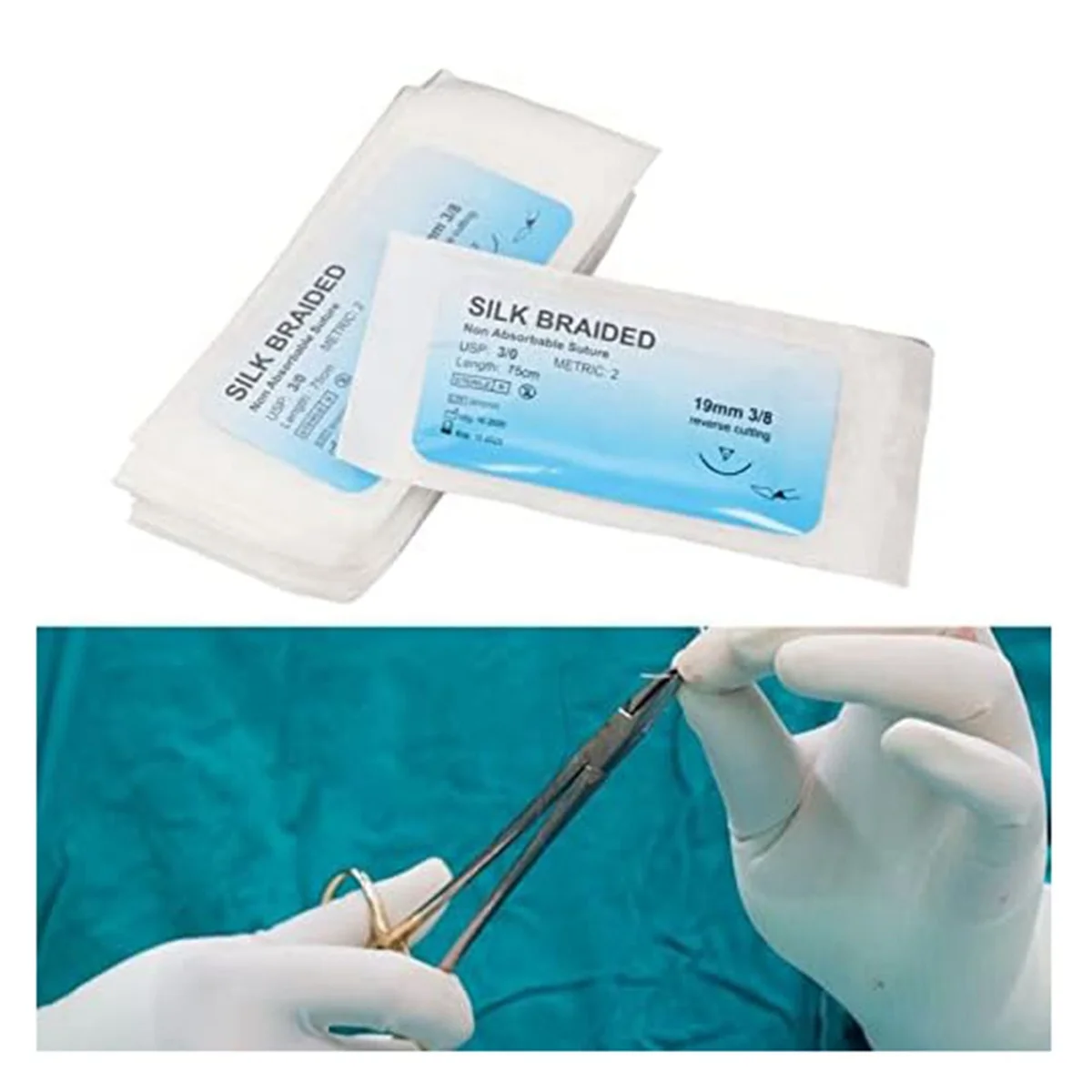 12Pcs Suture Set, Silk Thread Suturing Kit with CurvedNeedle Wound Suture Practice Thread for Clinic for Veterinary